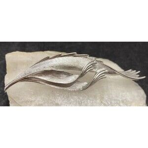 Vintage Crown Trifari Signed Silver‎ Tone Abstract Brooch Pin 3.25'' Art Nouveau